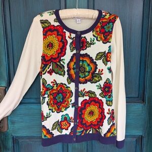 Isaac Mizrahi Blue and White Cardigan Sweater